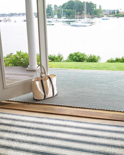Dash & Albert Awning Stripe Blue Machine Washable Rug, 2 X 3 Feet, Blue Stripe Pattern