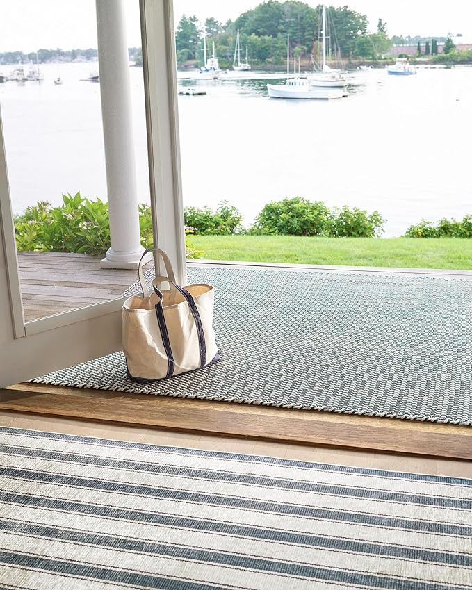 Dash & Albert Awning Stripe Blue Machine Washable Rug, 3 X 5 Feet, Blue Stripe Pattern
