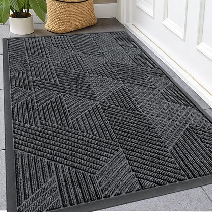 Kitinjoy Front Door Mat Outside Entrance, Sturdy Natural Dirt Trapper, Heavy Duty Rubber Doormat, Low Profile Non-Slip Backing, Easy Clean Floor Mat for Indoor Outdoor Entry, 47X32 Inch, Grey