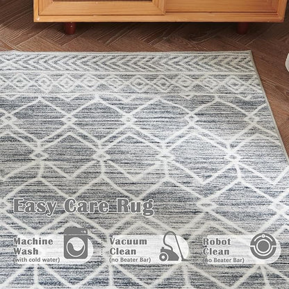 jinchan 3x5 Area Rugs for Entryway - Machine Washable Modern Rug Kitchen Stain Resistant Non-Slip Ultra-Thin Low-Pile Geometric Carpet for Entrance Bedroom Living Room (3x5ft, Grey)