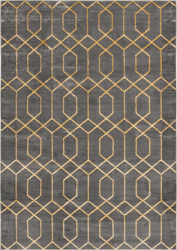 Unique Loom Glam Collection Area Rug - Trellis (7' 1' x 10' Rectangle, Gray Gold/ Gold)