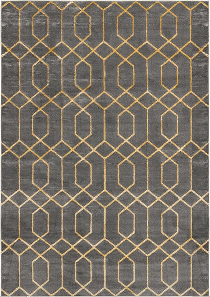 Unique Loom Glam Collection Area Rug - Trellis (7' 1' x 10' Rectangle, Gray Gold/ Gold)