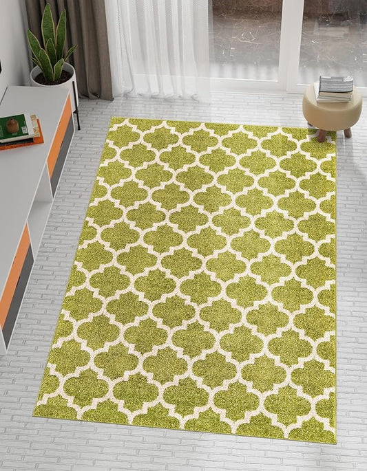 Rugs.com Lattice Collection Rug – 8x11 Light Green Medium-Pile Rug Perfect for Living Rooms, Large Dining Rooms, Open Floorplans