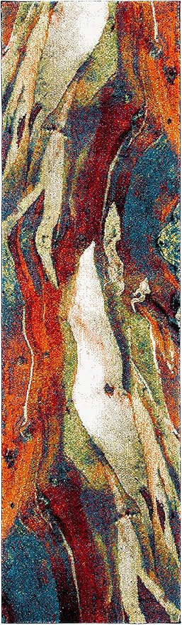 SAFAVIEH Glacier Collection Runner Rug - 2'3" x 14', Red & Green, Modern Abstract Design, Non-Shedding & Easy Care, Ideal for High Traffic Areas in Living Room, Bedroom (GLA126Q)