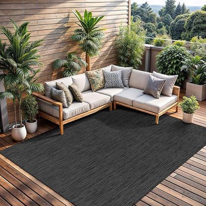 CAMILSON Outdoor Rug 10x14 Modern Area Rugs for Large Indoor and Outdoor Patios and Porches - Waterproof, Washable, Non-Shedding, Easy-to-Clean Outside Carpet (10 x 14, Solid - Dark Gray)