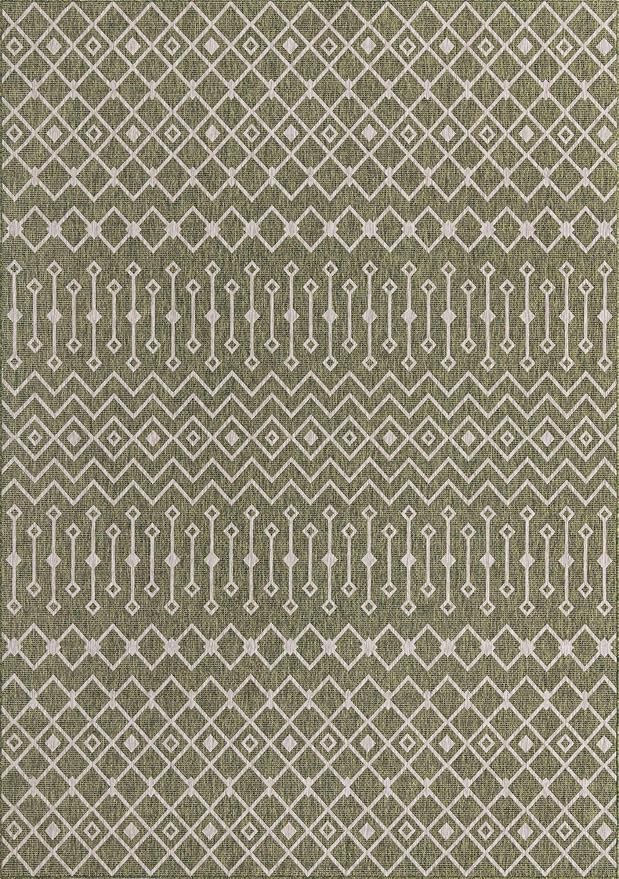 Unique Loom Outdoor Trellis Collection Area Rug - Tribal Trellis (10' x 14' 1" Rectangle, Green/ Natural)