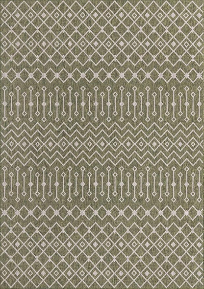 Unique Loom Outdoor Trellis Collection Area Rug - Tribal Trellis (10' x 14' 1" Rectangle, Green/ Natural)