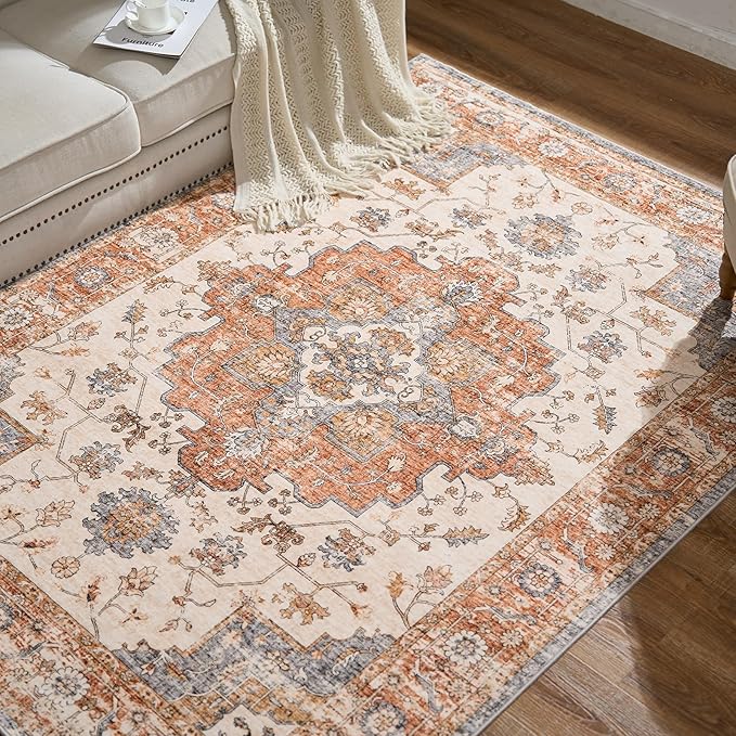 jinchan Area Rug 2x3 Vintage Entryway Rug Washable Boho Indoor Doormat Floral Medallion Small Door Mat Non Slip Retro Soft Thin Classic Carpet for Kitchen Bathroom Bedroom Brick Red