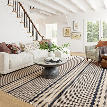 Dash & Albert Axiom Navy Machine Washable Rug, 4 X 6 Feet, Blue/Ivory Stripe Pattern