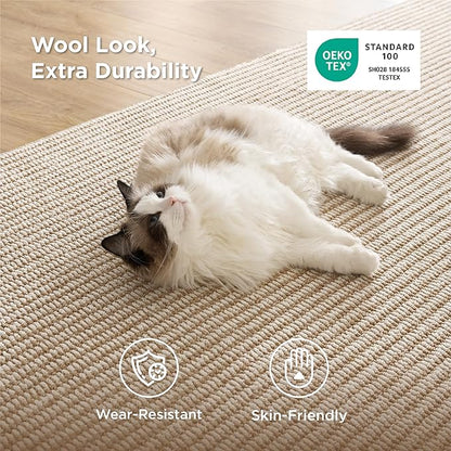 Bedsure 3x5 Faux Wool Area Rugs for Living Room, Machine Washable Carpet, Non-Slip Backing, Pet Friendly Throw Rug for Bedroom Dining Room, Natural Ivory