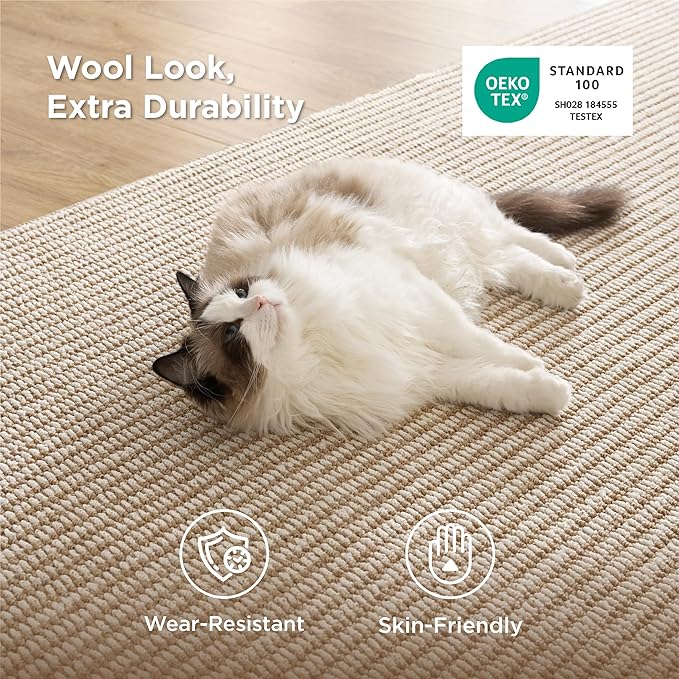 Bedsure 6x9 Faux Wool Area Rugs for Living Room, Machine Washable Carpet, Non-Slip Backing, Pet Friendly Throw Rug for Bedroom Dining Room, Natural Ivory