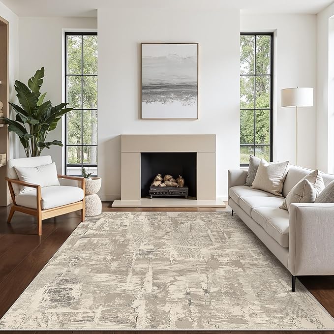 Washable Rug 3x5 Area Rug for Living Room Bedroom, Modern Abstract Throw Rug Indoor Floor Carpets Low Pile No Shed Non-Slip with Rubber Backing Dining Room Kitchen Office (Light Brown, 3'x5')