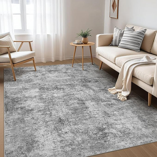Nakagishi 7x9 Area Rugs Living Room: Washable Abstract Large Neutral Soft Rug Stain Resistant Modern Indoor Floor Non-Slip Carpet for Bedroom Nursery Kids Playroom Office Dining Room Dorm- Grey
