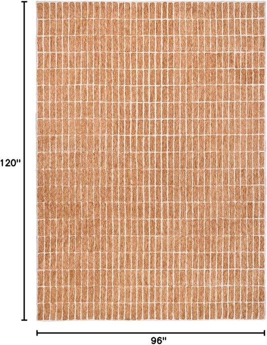 Hand-Tufted 100% Wool Area Rug – Unique Modern Geometric Grid Pattern, Soft Plush Textured Carpet for Living Room, Bedroom, Dining Room & Entryway (Gold, 9' x 12')