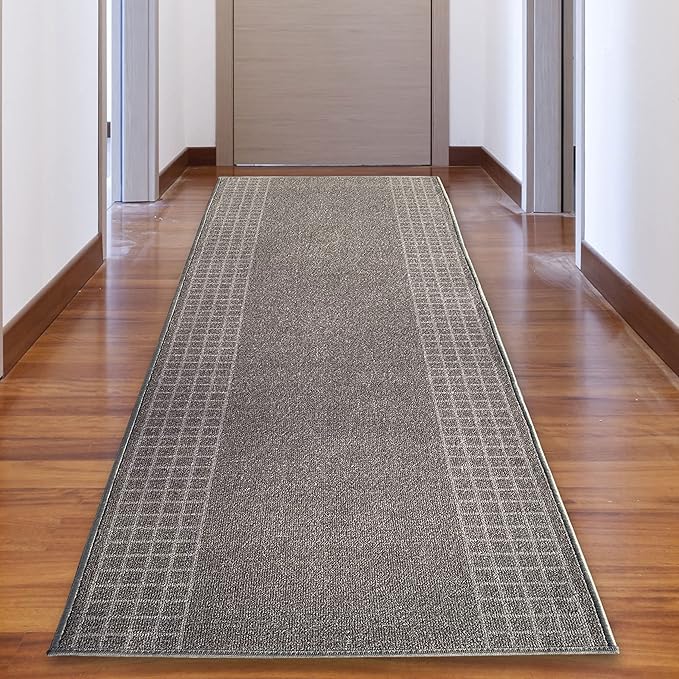 Custom Made Runner Rug for Kitchen Foyer Hallway Entry Choose Your Length 26 Inch Wide Geometric Checkered Design Grey Color (8 feet x 26 inch)