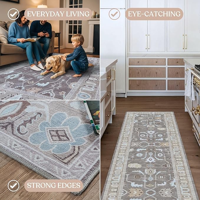 Brown Oushak Rug, Modern, Vintage, Turkish, Eclectic, Floral, Pastel, Washable, Oversized, Extra Large Area Rugs for Living Room, Dining, Bedroom, Lounge 9'5"x14'
