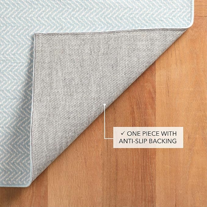Dash and Albert Herringbone Machine Washable Area Rug - 3' x 5' Swedish Blue - Geometric Accent Rug - Anti-Slip Backing, Lightweight, Machine Washable, High Traffic Areas Kitchen, Mudroom, Entryway