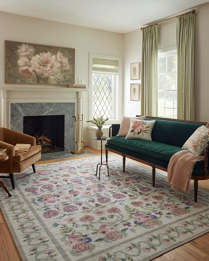 Loloi Rifle Paper Co. Rosa Collection RSA-01 Ivory 2'-6" x 12'-0" Runner Rug