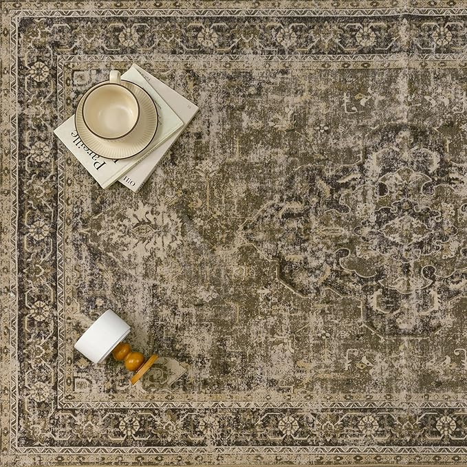 Hallway Runner Rug 2x6 Washable Brown Vintage Distressed Long Runner Oriental Soft Thin Indoor Carpet Non Slip Low Pile Throw Rug for Kitchen Bedroom Laundry Bedside Entryway