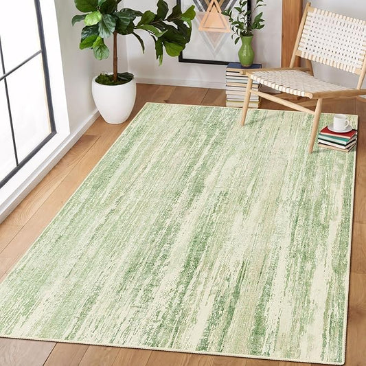 MUJOO 3x5 Rug Washable,Entryway Rug Small Area Rugs for Bedroom Living Room Kitchen Bathroom,Modern Abstract Non Slip Carpet,Indoor Entry Mat,Low Pile Throw Rug Accent Green