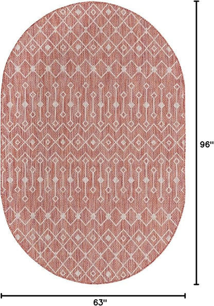 Unique Loom Outdoor Trellis Collection Area Rug - Tribal Trellis (5' 3" x 8' Oval, Rust Red/ Ivory)