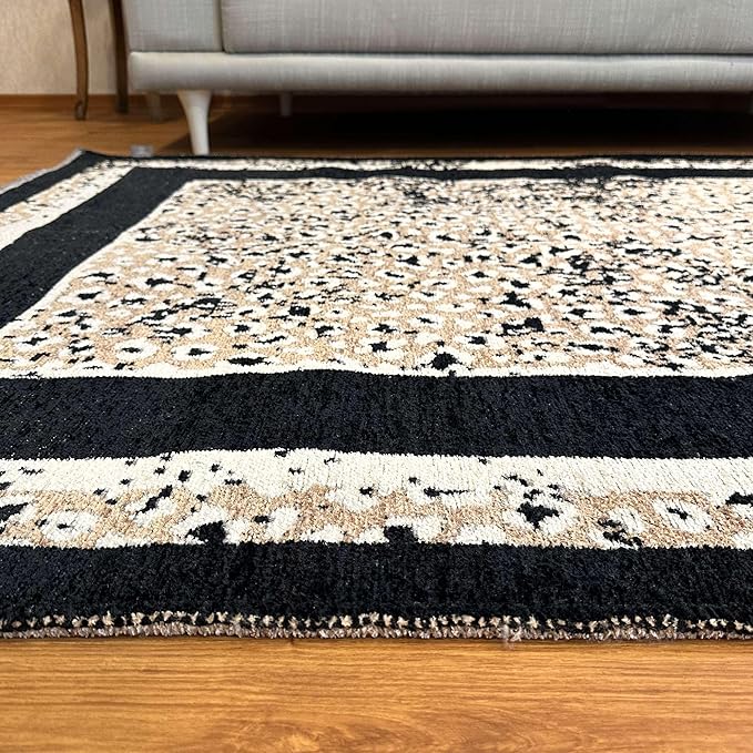 Alfa Rich 4x6 Leopard Beige Black Washable Area Rugs for Living Room Bedroom Reversible Cotton Rug