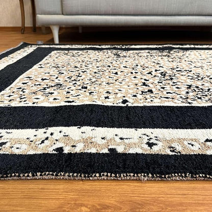 Alfa Rich 5x8 Leopard Beige Black Washable Area Rugs for Living Room Bedroom Reversible Cotton Rug
