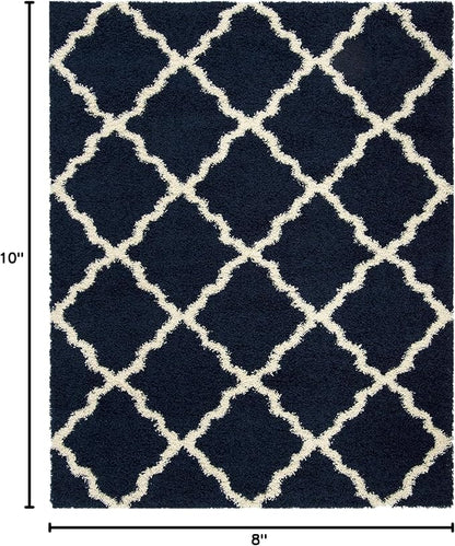 SAFAVIEH Area Rug 8x10 - Dallas Shag Collection - Large - Navy & Ivory, Trellis Pattern, Non-Shedding & Easy Cleaning, Plush Thick Pile, Ideal for Living Room, Bedroom, Dining Space (SGD257N)