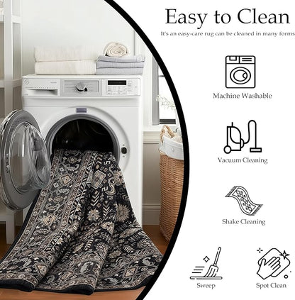 Area Rug Non Slip Machine Washable Ultra Soft Living Room/Bedroom/Kitchen/Outdoor/Classroom Black Gold, 8'×10'