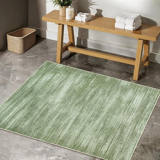 Hunter Green Modern Rug for Bedroom Non Slip Washable 3 x 5 Area Rug for Kitchen Entryway Minimalist Abstract Style Low Pile Floor Carpet Olive Green 3x5