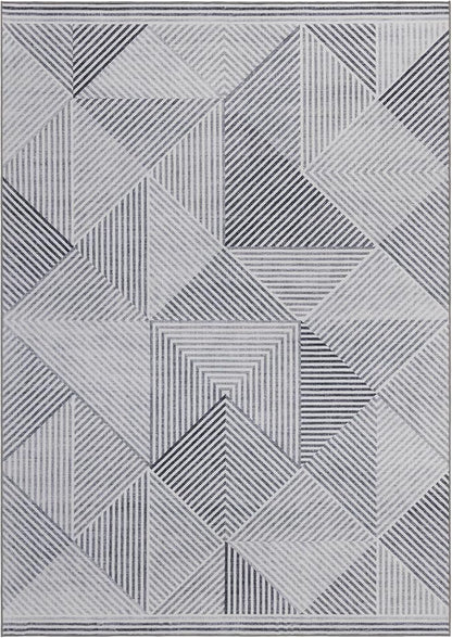 ReaLife Rugs Machine Washable Area Rug - Living Room Bedroom Bathroom Kitchen Entryway Office - Padded Crease Free Stain Resistant Premium - Modern Geometric Contemporary- Miles- Gray - 2'x 3'
