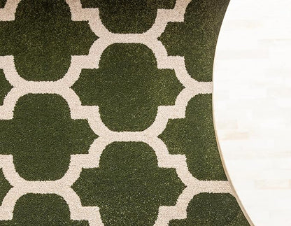 Rugs.com Lattice Collection Rug – 8 Ft Round Dark Green Medium Rug Perfect for Kitchens, Dining Rooms