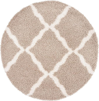 SAFAVIEH Dallas Shag Collection Area Rug - 8' Round, Beige & Ivory, Trellis Design, Non-Shedding & Easy Care, 1.5-inch Thick Ideal for High Traffic Areas in Living Room, Bedroom (SGD257D)