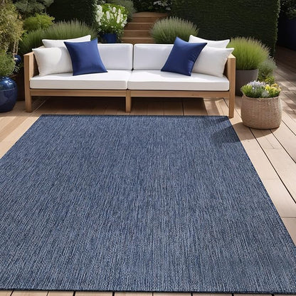 Beverly Rug Indoor Outdoor Rug 5x7, Washable Outside Carpet for Patio, Deck, Porch, Solid Modern Area Rug, Water Resistant, Azure Blue