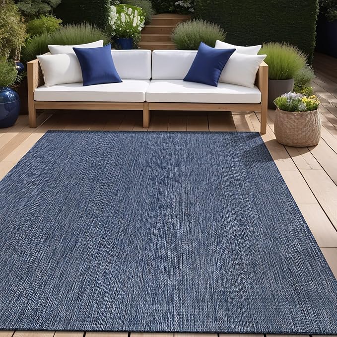 Beverly Rug Indoor Outdoor Rug 9x12, Washable Outside Carpet for Patio, Deck, Porch, Solid Modern Area Rug, Water Resistant, Azure Blue