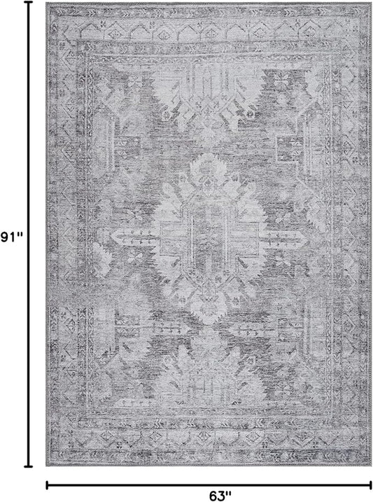 Bloom Rugs Washable 5' x 7' Rug - Ivory/Silver Gray Traditional Area Rug for Living Room, Bedroom, Dining Room, and Kitchen - Exact Size: 5' x 7'