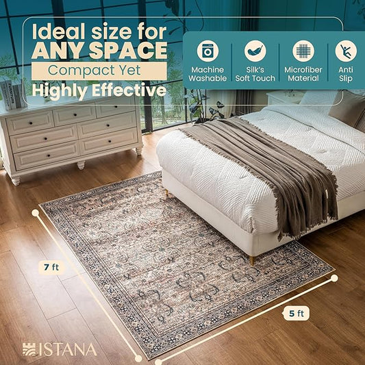Istana 4x6 Rug - Olive & Charcoal Area Rugs 4x6 - Kid & Pet Friendly Machine Washable Rugs - 4 x 6 Area Rug Non Slip & Non Shedding Area Rug - Foldable Rug for Room for Bedroom