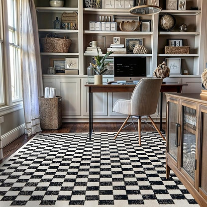 Rugshop Black and White Checkered Area Rug – High-Contrast Grid Pattern Carpet for Living Room, Bedroom, or Dorm – Trendy Contemporary Soft Floor Décor 4' x 6' Black
