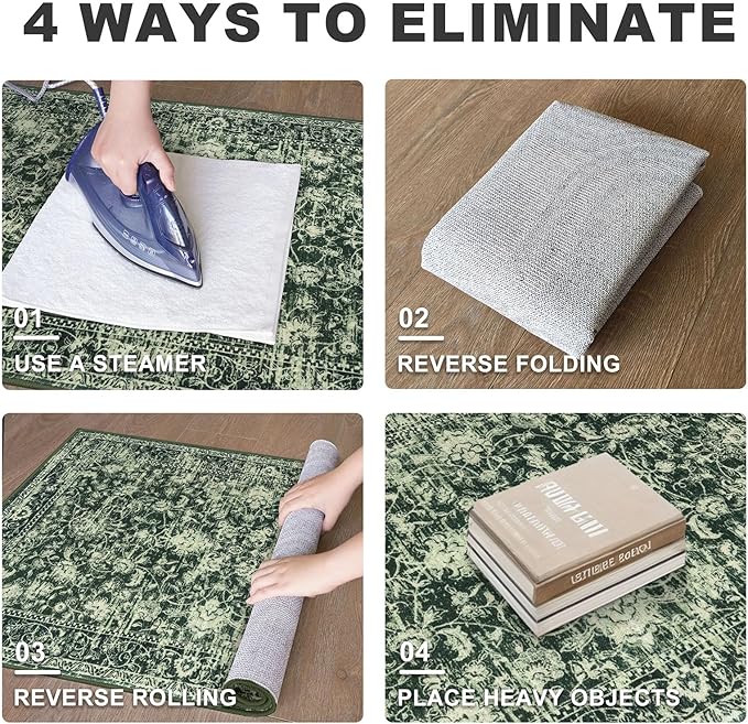 KILOCOCO Moroccan Small Area Rug 2x3 Entryway Rugs Printed Vintage Floral Washable Rug Non-Slip Kitchen Rug Indoor Door Mat, Accent Throw Small Rugs for Laundry Room Bedroom Entrance, Green