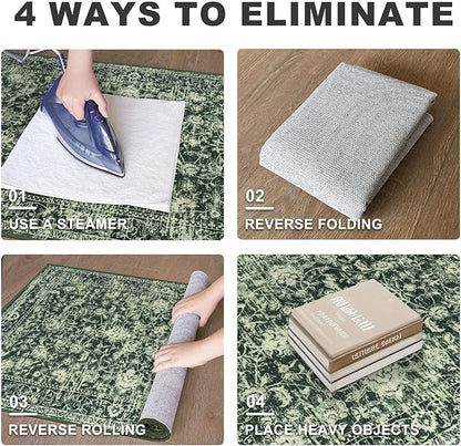KILOCOCO Moroccan Small Area Rug 2x3 Entryway Rugs Printed Vintage Floral Washable Rug Non-Slip Kitchen Rug Indoor Door Mat, Accent Throw Small Rugs for Laundry Room Bedroom Entrance, Green