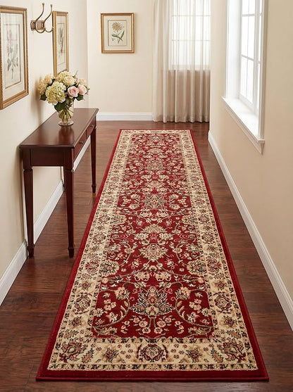 Rugs.com Yasmin Collection Rug – 16 Ft Runner Burgundy Medium Rug Perfect for Hallways, Entryways