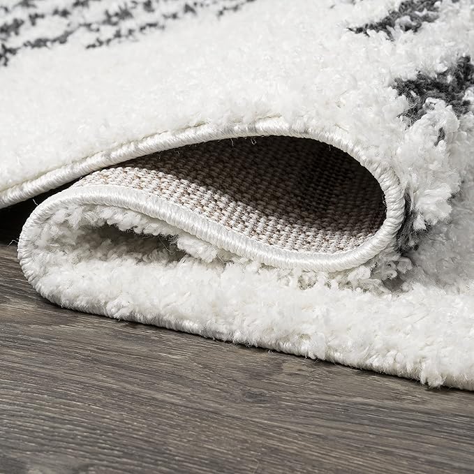 JONATHAN Y Elm Diamond Stripe Shag White/Gray Runner Rug, 2x10, Geometric, Bohemian, Contemporary, Easy-Cleaning for Living Room, Bedroom, Kitchen, Pet Friendly, Non-Shedding (MOH408A-210)