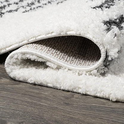 JONATHAN Y Elm Diamond Stripe Shag White/Gray Runner Rug, 2x10, Geometric, Bohemian, Contemporary, Easy-Cleaning for Living Room, Bedroom, Kitchen, Pet Friendly, Non-Shedding (MOH408A-210)
