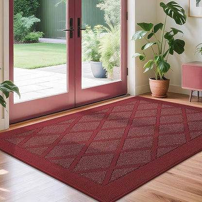 COSY HOMEER Non-Slip Door Mat 36"x60", Entryway Rugs Low Profile Absorbent Dirt Trapper Doormat for Front Entrance, Washable Polypropylene Entry Mat (Red)