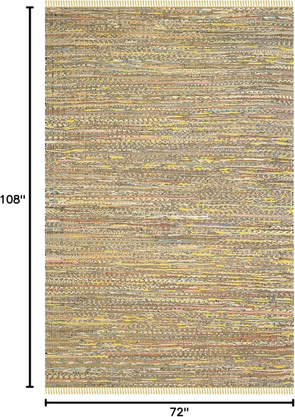 SAFAVIEH Rag Rug Collection Area Rug - 6' x 9', Yellow & Multi, Handmade Boho Stripe Cotton, Ideal for High Traffic Areas in Living Room, Bedroom (RAR121H)