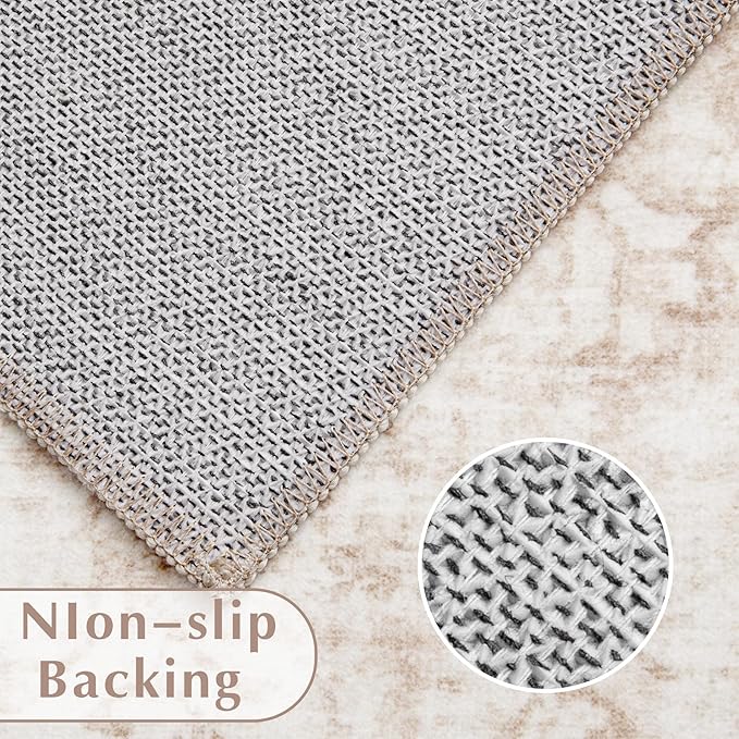 Vintage Living Room Area Rug - 9x12 Large Machine Washable Boho Moroccan Rug Distressed Farmhouse Rugs for Bedroom - Soft Non-Slip Indoor Carpet for Dining Room Office Nursery(Retro Beige, 9'x12')
