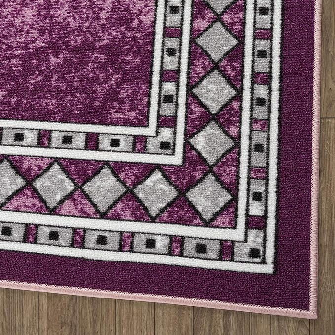 Antep Rugs Alfombras Modern Bordered 3x5 Non-Skid (Non-Slip) Low Profile Pile Rubber Backing Indoor Area Rugs (Purple, 3' x 5')