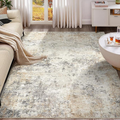 8x10 Area Rug Living Room Rugs - Washable Neutral Modern Abstract Soft Thin Large Rug Indoor Floor No Slip Rug Carpet for Bedroom Under Dining Table Home Office Decor - Golden Grey