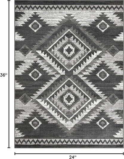 YHSF South West Native American Rug Ritz – Native Tribal American Indian Inspired Rug - Living Room, Bedroom, Hallway, Entryway & High-Traffic Area Rugs - Washable - Soft - Dark Grey, 2 Feet x 3 Feet