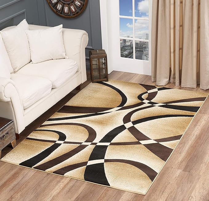 GLORY RUGS Modern Large Area Rug 8x10 Brown Swirls Carpet Bedroom Living Room Contemporary Dining Accent Sevilla Collection 4816 (8x10, Brown)